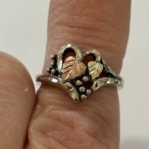 Sterling silver and 12 Kt rose gold grape leaves vintage ring